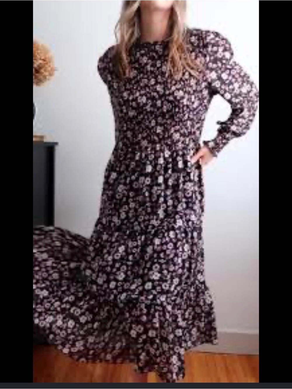Suzy Shier Black Maxi Dress with Pink Floral Print
